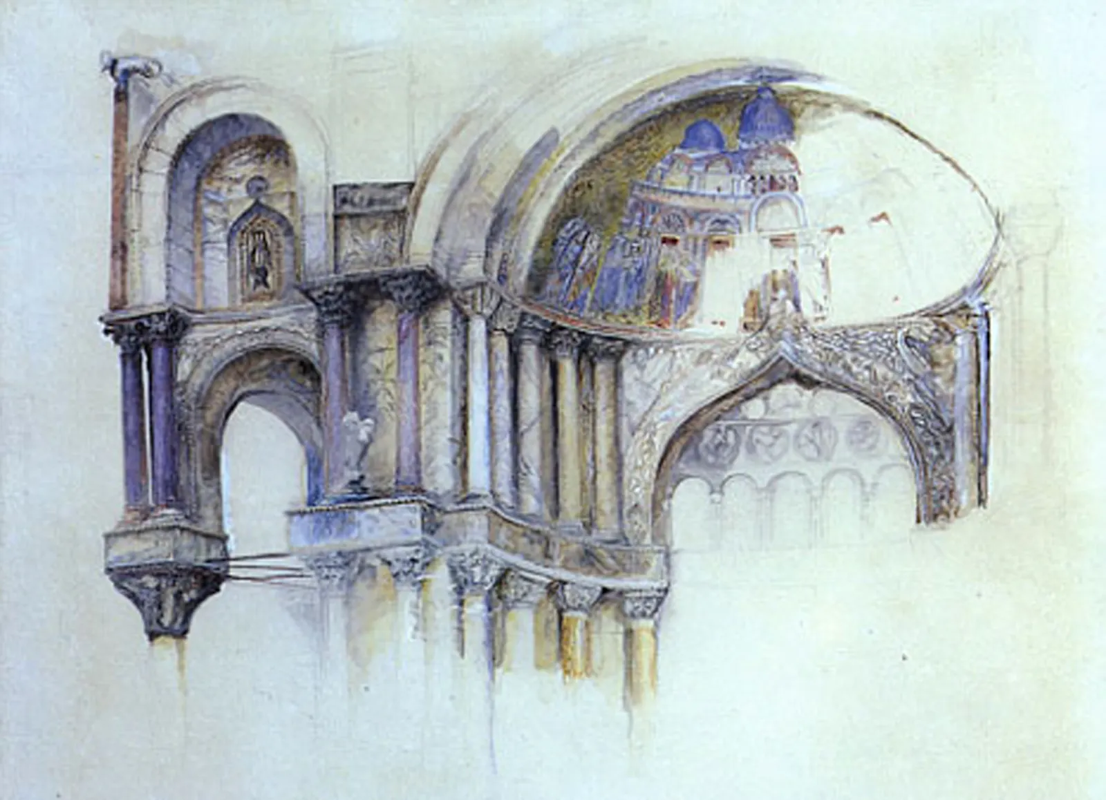 Northwest Porch of St. Mark's, Venice - architectural drawing by John Ruskin (1877)