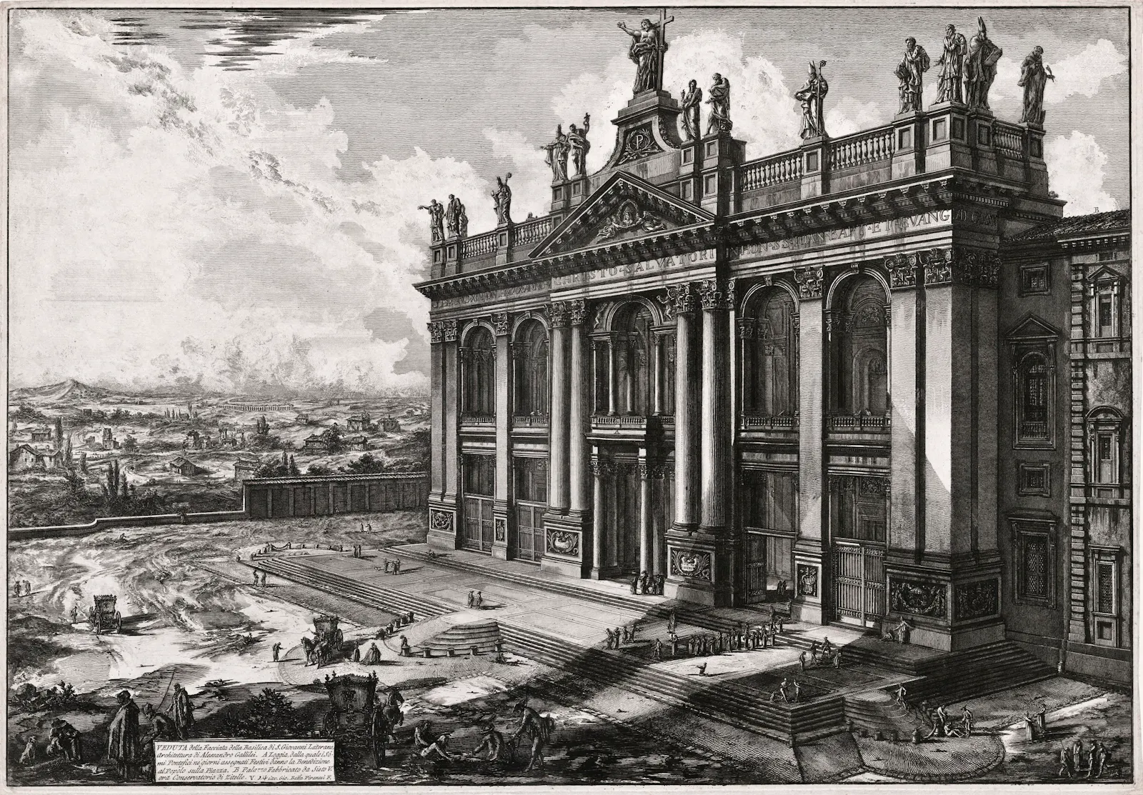 Veduta della Facciata della Basilica di S. Giovanni Laterano (Main façade of the San Giovanni in Laterano) - etching print by Giovanni Battista Piranesi (1775)